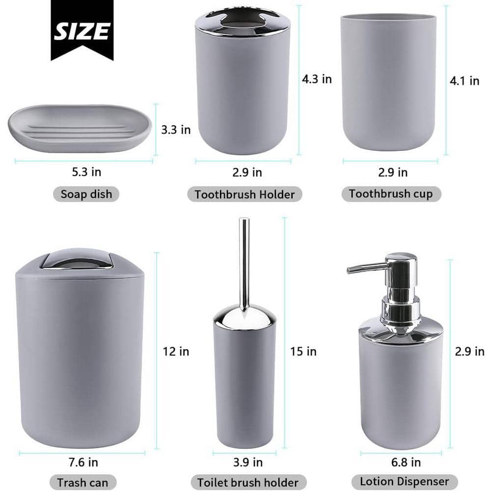 Dyiom Bathroom Accessories Set 6-Piece Plastic Gift Set, Gray, Storage Jar/Container (2)
