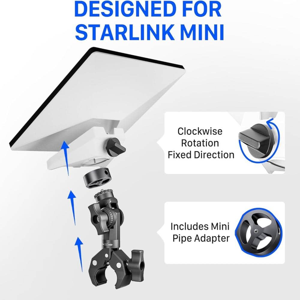 Unbranded Starlink Mini Mount Pipe Adapter and Flat Mount Kit for RV Pole Yacht Camper Guardrail Outdoor Travel Accessories (3)