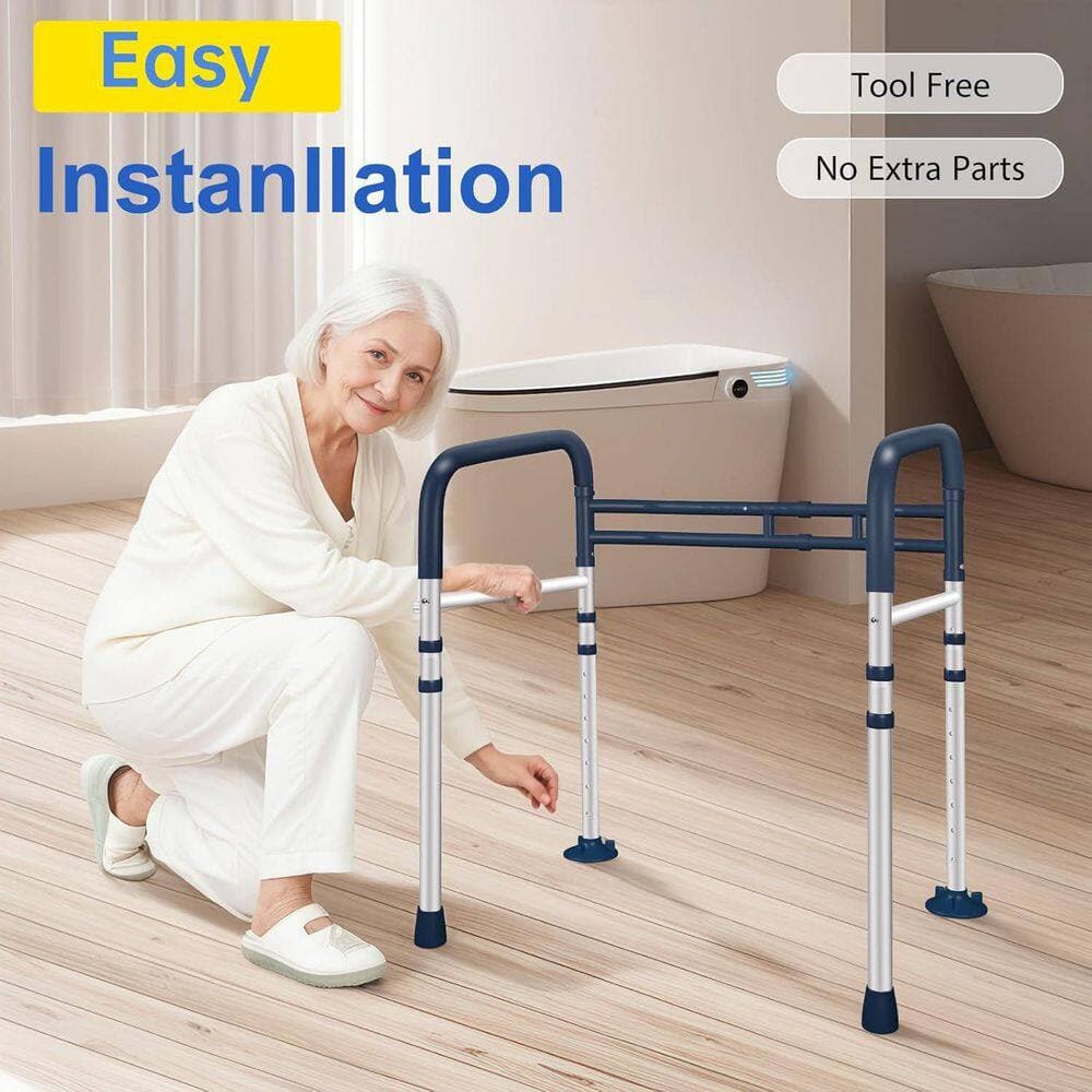 Anqtovp Compact Foldable Toilet Seat Rails, Adjustable Senior Support W/ Travel Bag, Tool-Free, 24.8 in. x16. 5 in. Lake Blue (2)