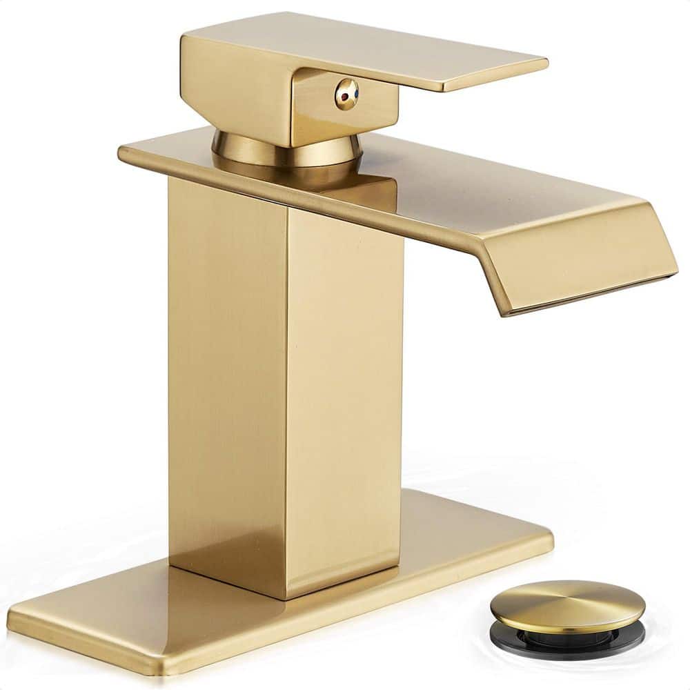 Wudkey 5.8 in. Brushed Gold Bathroom Faucets with Deck Plate Pop-Up Drain for Public Sinks No Splashing(120) (1)