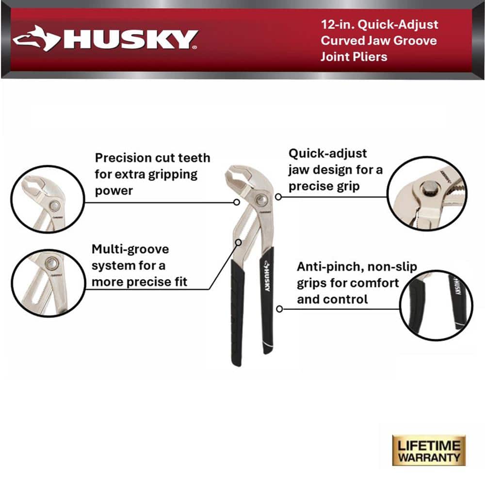 Husky 12 in. Groove Pliers with Quick Adjusting Curved Jaw (2)