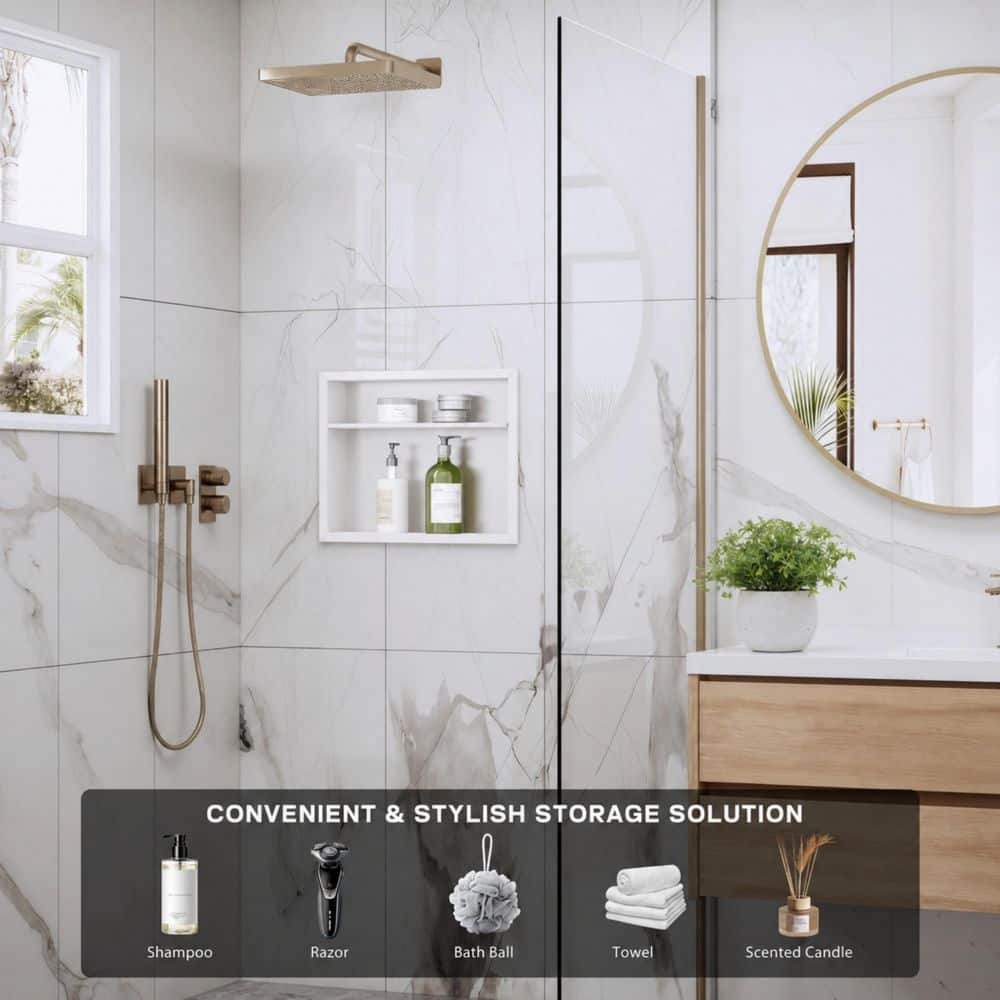 Yuaris 16 in. W x 20 in. H x 4 in. D Waterproof Recessed Shower Niche Space-Saving Storage Shelf in White, No Tile Needed (2)