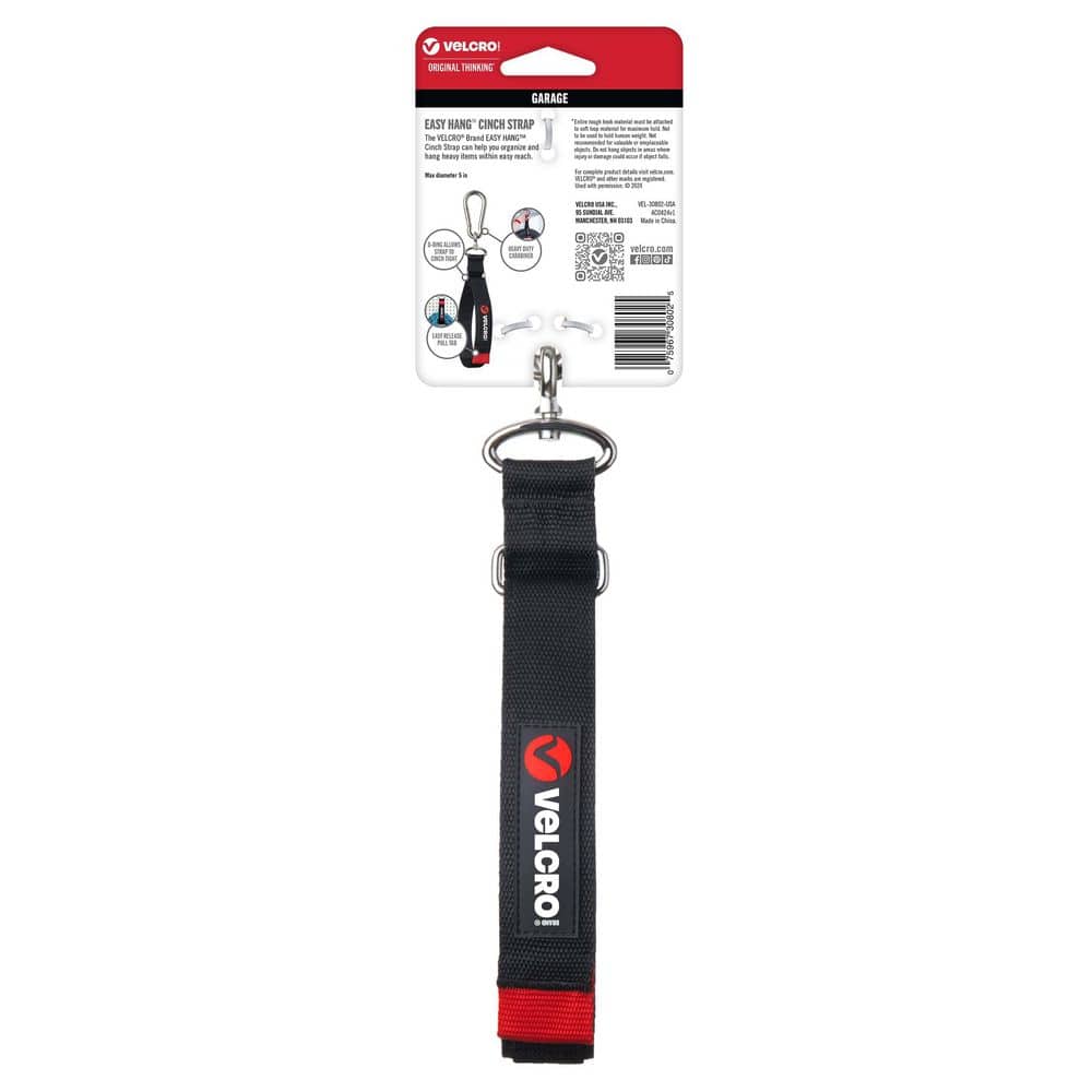 VELCRO 24 in. x 1-1/4 in. Easy Hang Cinch Strap, Bundling Strap with Carabiner in Black Hook and Loop (1-Pack) (2)