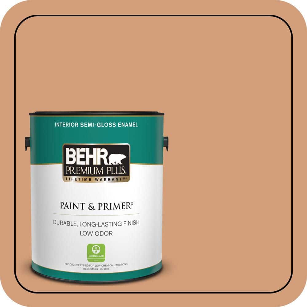 BEHR PREMIUM PLUS 1 gal. #T12-4 Darlin Clementine Semi-Gloss Enamel Low Odor Interior Paint & Primer