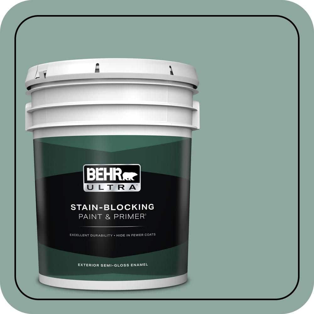 BEHR ULTRA 5 gal. #S430-4 Green Meets Blue Semi-Gloss Enamel Exterior Paint & Primer