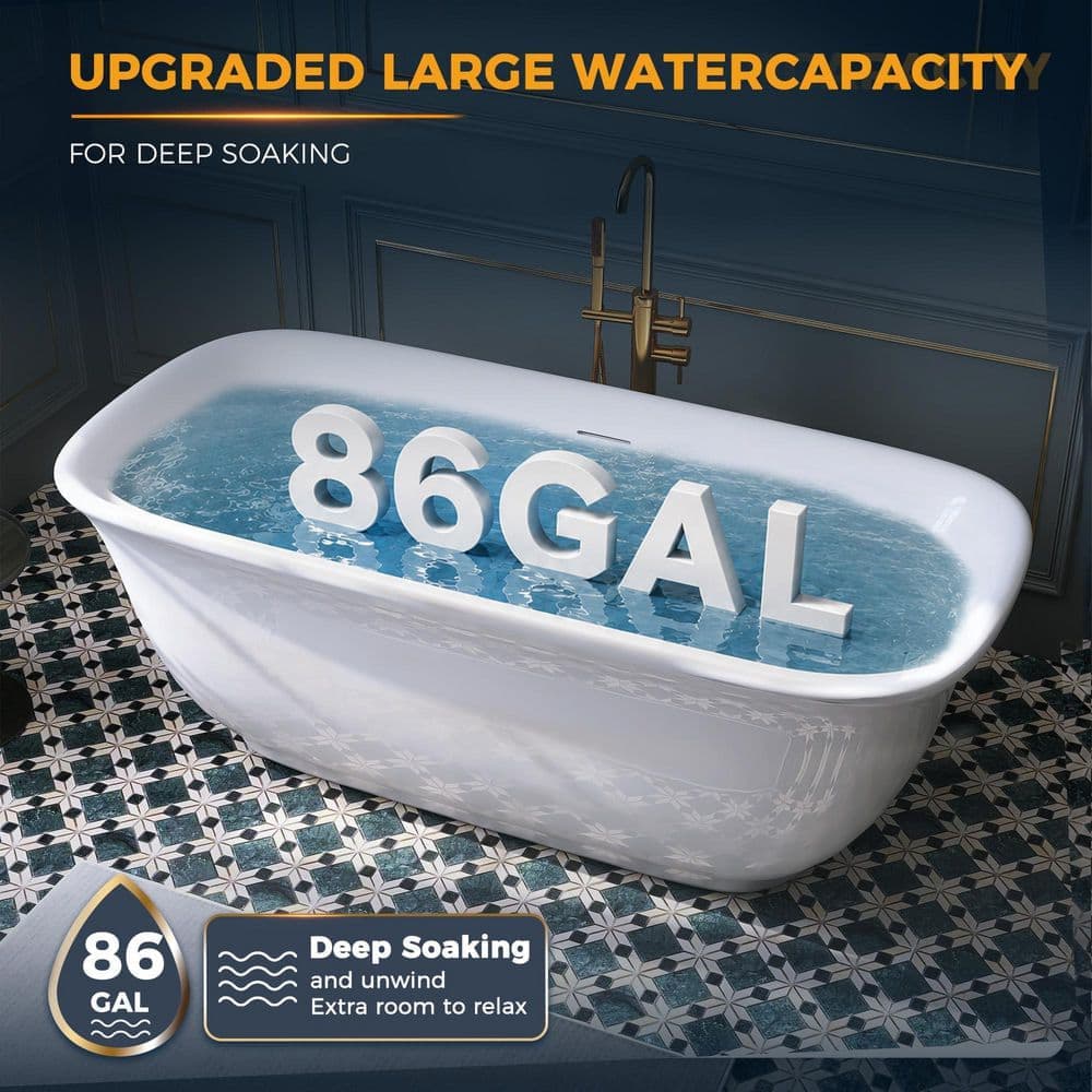 Adecab 67 in. x 31.5 in. Acrylic Freestanding Flatbottom Double Ended Soaking Bathtub in White (2)