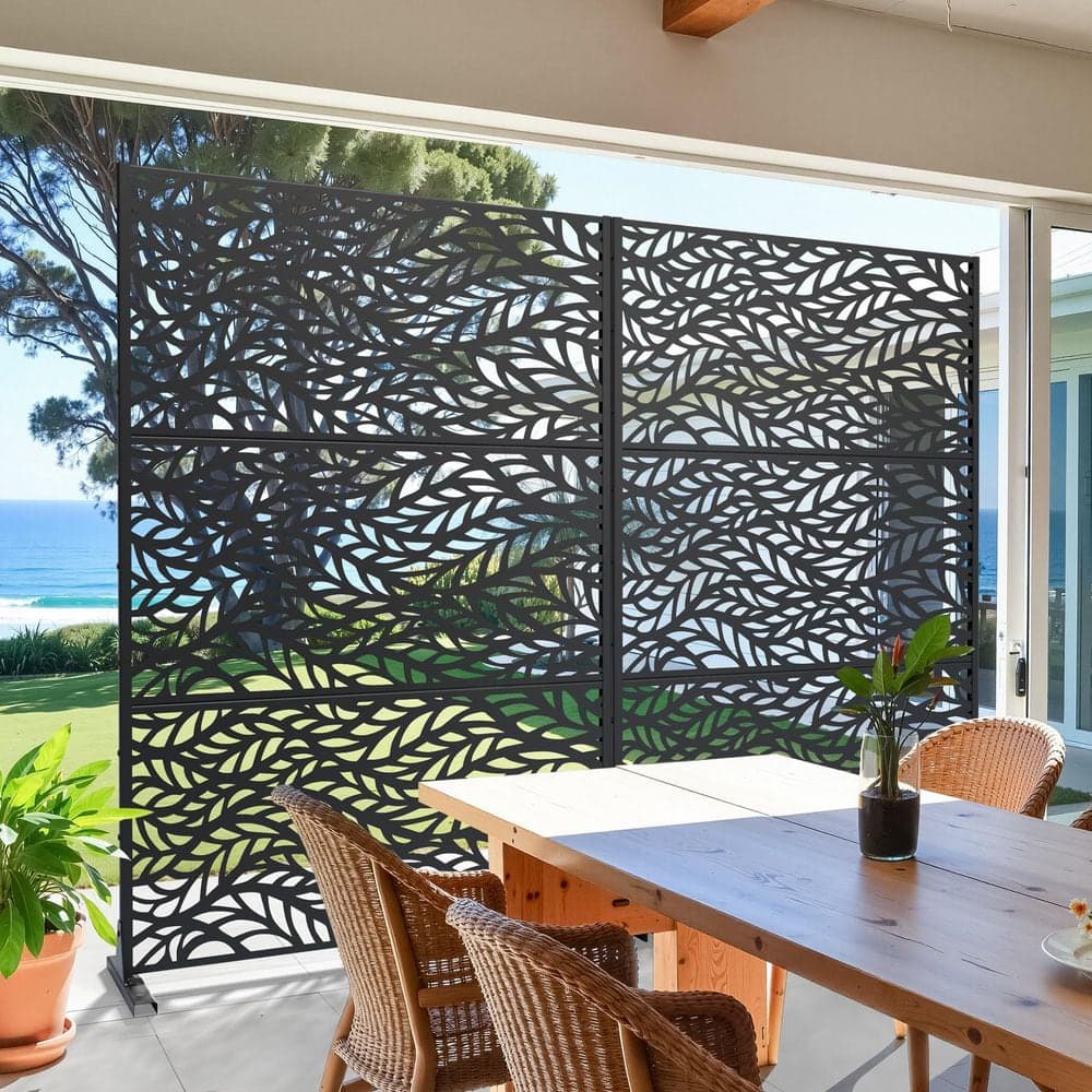 Lumioca 1-Piece 46.8 in. W x 71.37 in. H Black Metal Outdoor Privacy Screen Garden Screen Decorative Art Panel (2)
