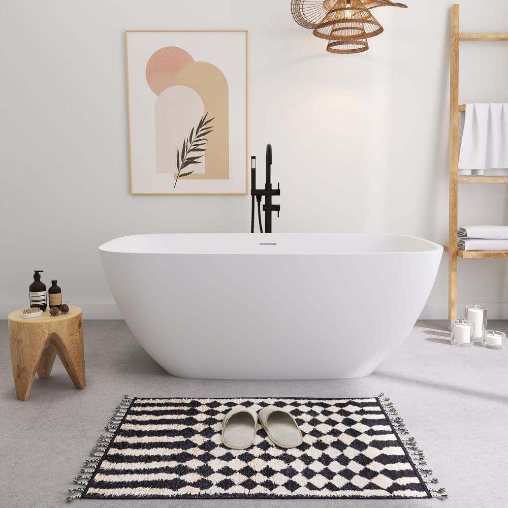 SJ STAR&JANE Risti 59 in. x 30 in. Stone Resin Freestanding Soaking Bathtub in White (1)
