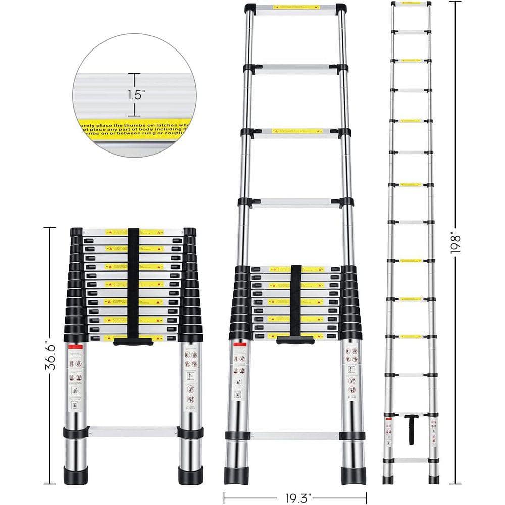 KIWDZFU Telescoping Ladder Reach 16.5 ft. Aluminum Extension Collapsible 330 lbs. Max Capacity Multi-Purpose for RV 3.94 in. H (2)