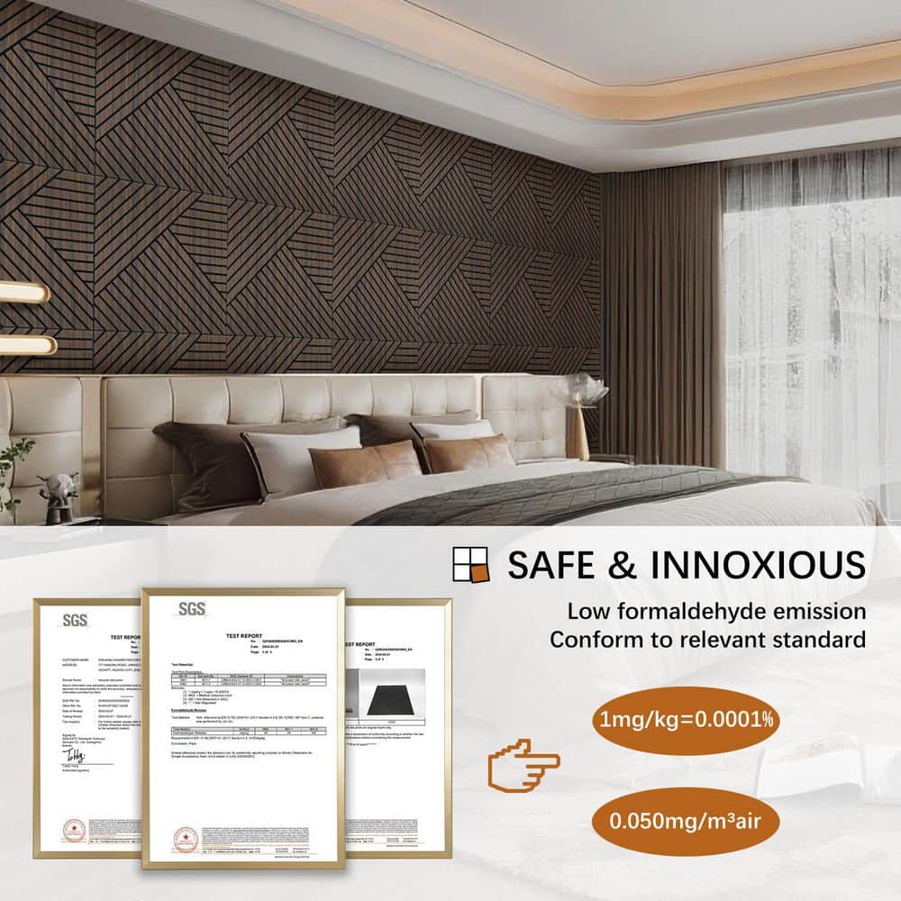 Owndeign 0.4 in. x 24 in. x 24 in. Smoked Self-Adhesive Stripe Pattern Sound Absorbing Wall Paneling (4-Pack) (3)