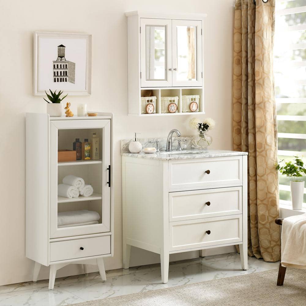 Unbranded 24.75 in. W x 7.5 in. D x 30.25 in. H Bathroom Storage Wall Cabinet in White with Mirror, Adjustable Shelf