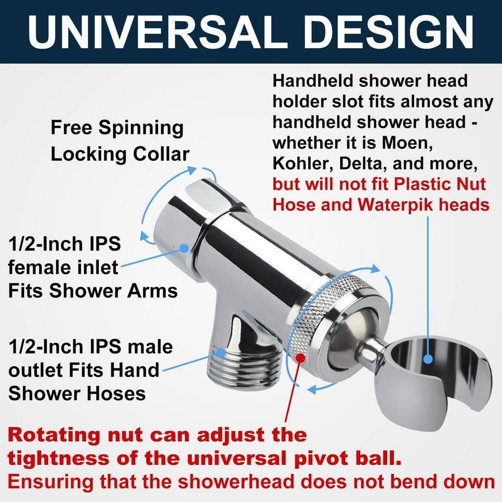 Numhew 1-Piece Premium Brass Shower Head Holder with Adjustable Arm Mount Included for Bathroom Shower, Bathtub, Spa in Chrome (3)