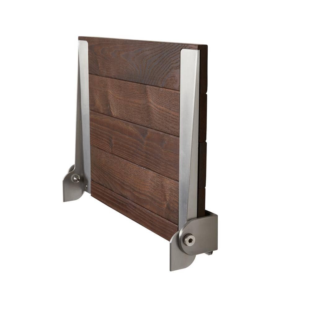 SEACHROME Silhouette SlimLine Wood Ash Thermacor Folding Wall Mount Shower Bench Seat with Silver Aluminum Frame (3)