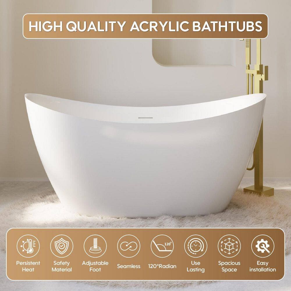 WELLFOR Villa 28.74 in. Soaking Bathtub with Center Drain Freestanding 100% Pure Virgin Acrylic Bathtub (2)