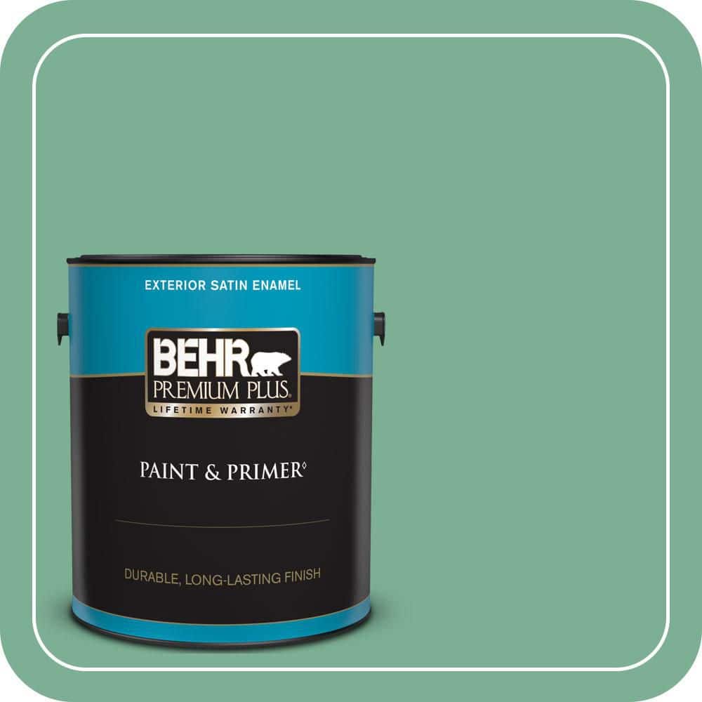 BEHR PREMIUM PLUS 1 gal. #MQ6-12 Nature Green Satin Enamel Exterior Paint & Primer