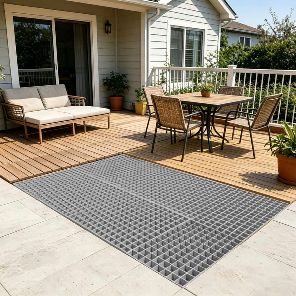 Wellco 1 ft. x 4 ft. PrimeSeries Composite Fiberglass Grating Deck Tile for Drain Cover, Garage, Patio Deck, Gray (2)
