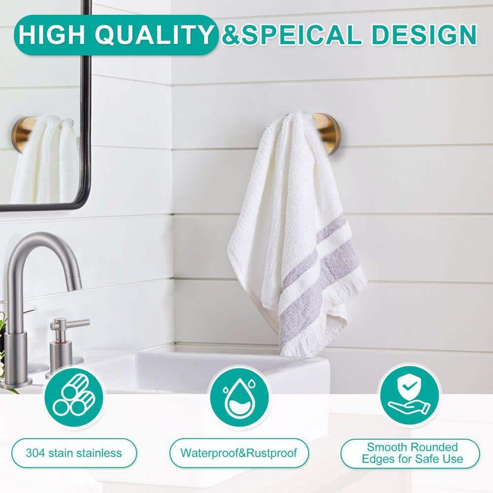 AVITAS Wall Mounted Bathroom Round J-Hook Robe/Towel Hook Stainless Steel Bruhsed Gold (4-Pack) (3)