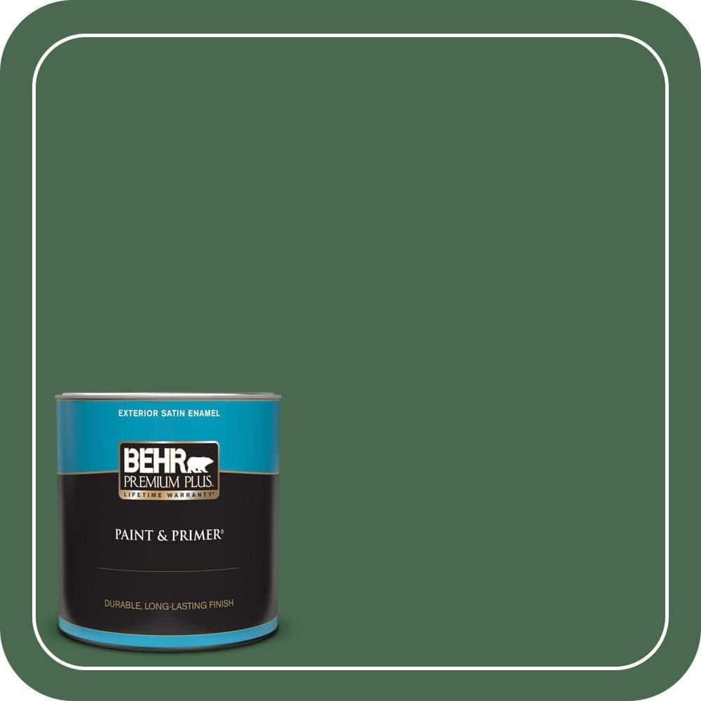 BEHR PREMIUM PLUS 1 qt. #460D-7 Sabal Palm Satin Enamel Exterior Paint & Primer