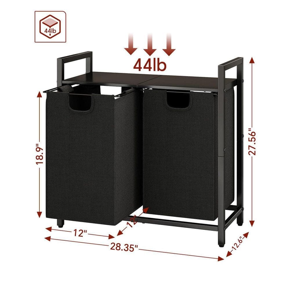 Wudkey 44.5L (2 x 11.8 Gal.) Bathroom Laundry Hamper with Shelf and Pull-Out Removable Bags for Bathroom Dirty Clothes Storage (2)