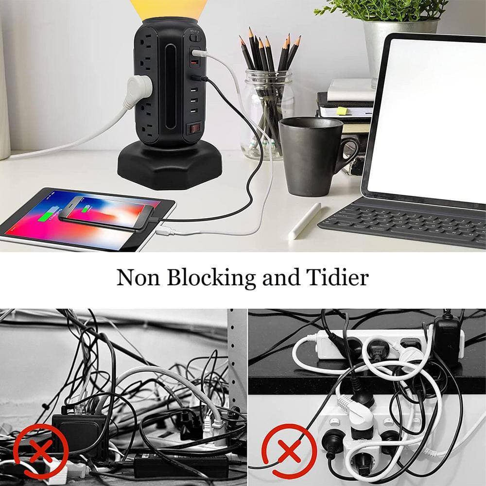 Lukyamzn 6.5 ft. Heavy Duty Extension Cord 15-Outlet Power Strip Tower Surge Protector in Black with LED Light and 6 USB Ports (3)
