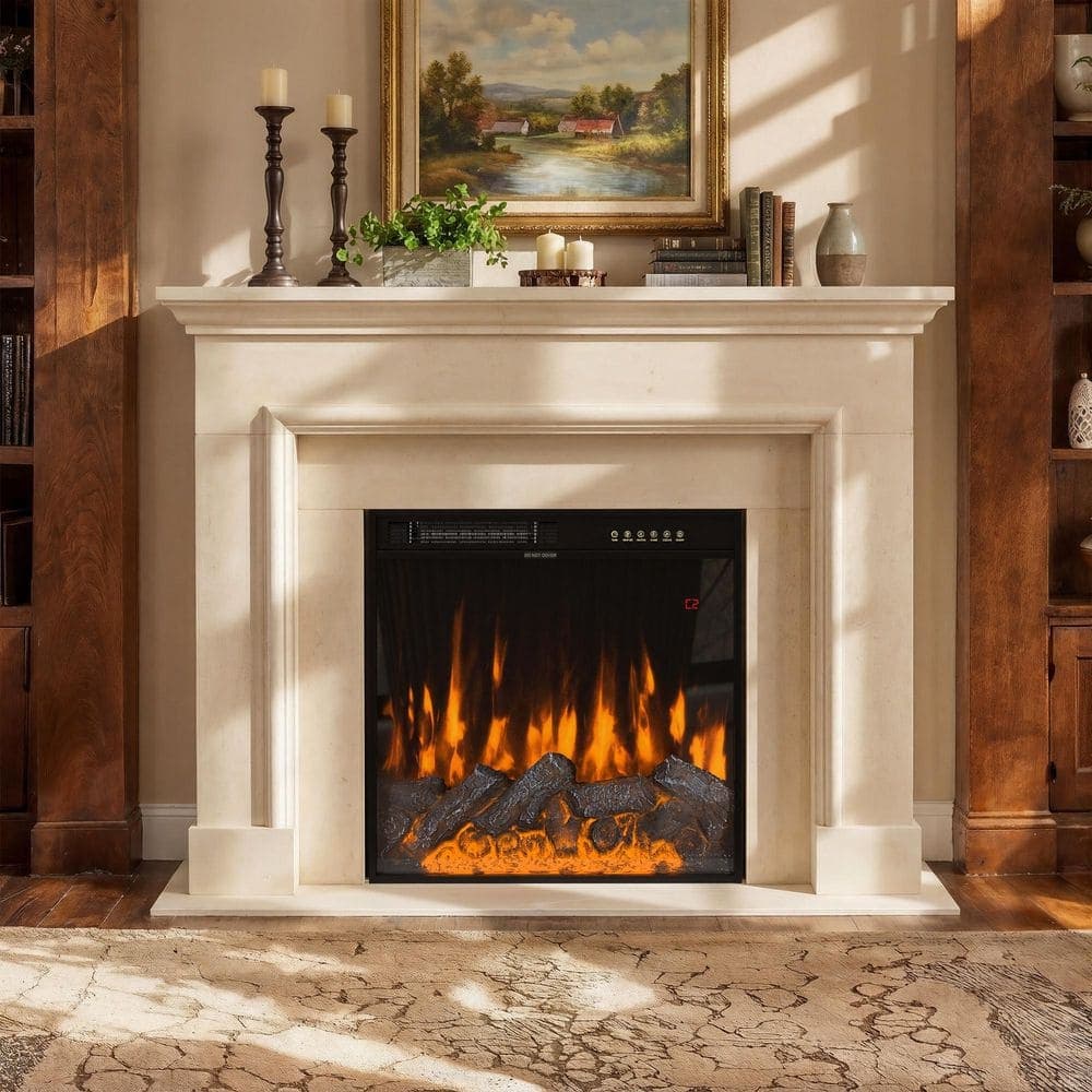 Homsee 23.6 in. Recessed Electric Fireplace Insert with 12-Color Flame, 3-Level Heating, Remote Control in Black (2)