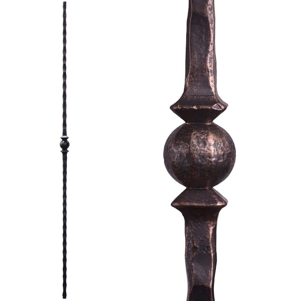 HOUSE OF FORGINGS Tuscan Square Hammered 44 in. x 0.5625 in. Oil Rubbed Bronze Single Sphere Solid Wrought Iron Baluster (1)