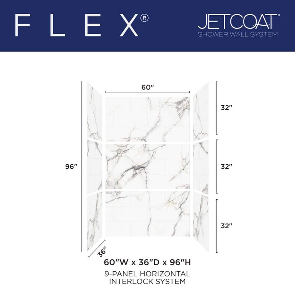 CRAFT + MAIN Jetcoat Flex 60 in. W x 96 in. H x 36 in. D 9-Piece Glue Up Composite Alcove Shower Surround in Bianco Marble (2)