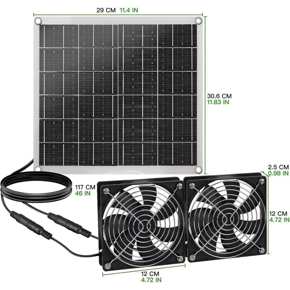 KIWDZFU 15W Solar Panel Dual Fan for Small Spaces, IP67 Waterproof, Easy Installation (2)