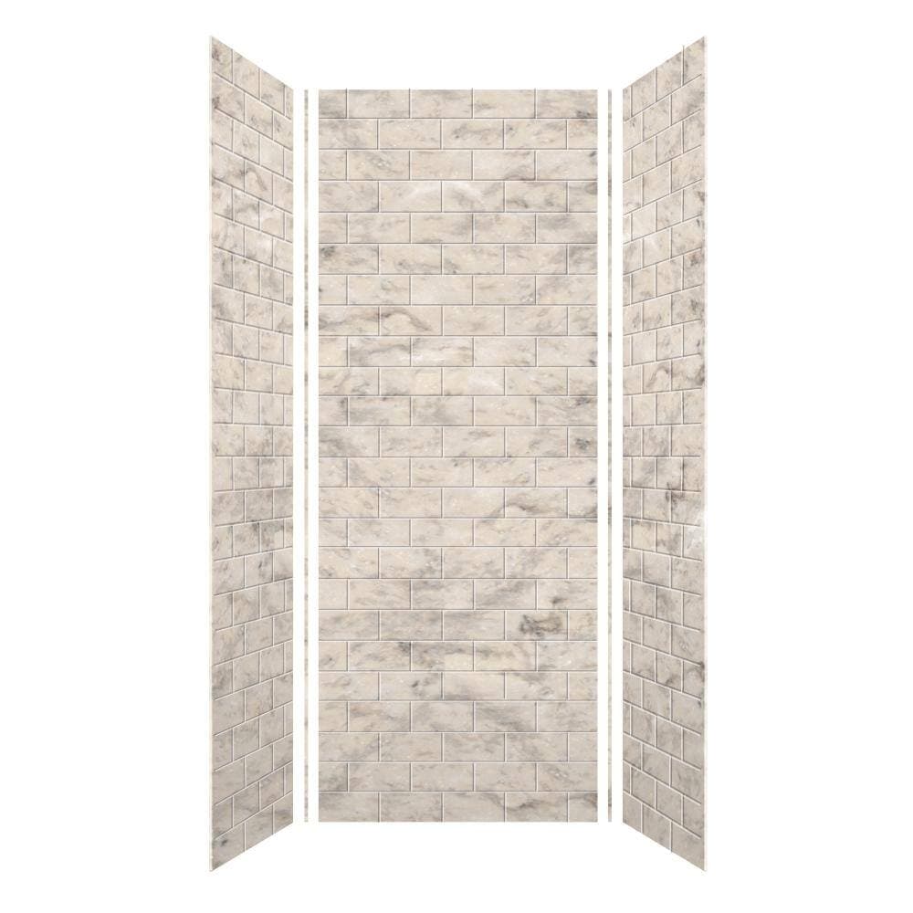 Transolid SaraMar 36 in. x 36 in. x 96 in. 3-Piece Easy Up Adhesive Alcove Shower Wall Surround in Sand Creme (2)