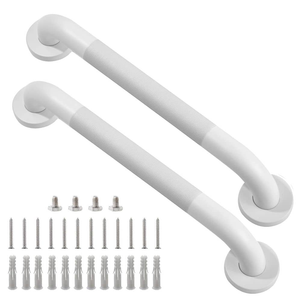 NVNOO 16 in. x 1.25 in. Dia 304-Stainless Steel Anti-Slip Shower Grab Bars for Seniors Elderly, White (2-Pack) (1)