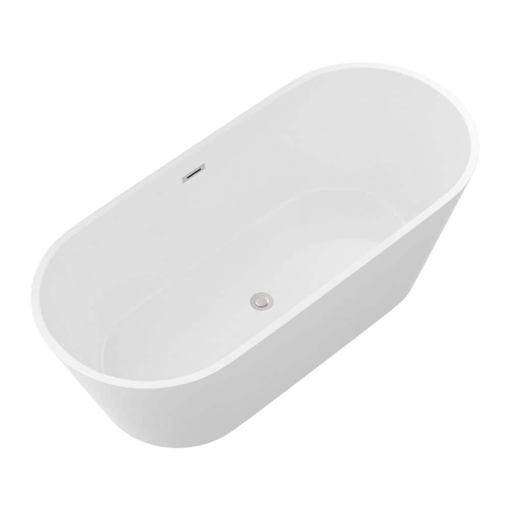 LIVACA 67 in. x 31.5 in. Acrylic Freestanding Soaking Bathtub with Center Drain in Glossy White Durable Construction (2)