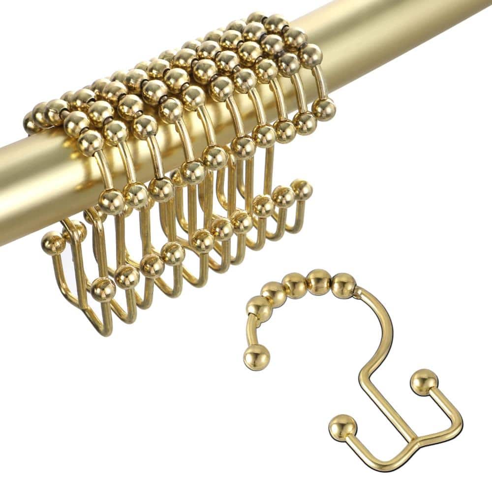 Unbranded Double Sided Stainless Steel Shower Curtain Rings, Rust Proof Gold, 12-Pack, Gliding for Shower Rods (1)