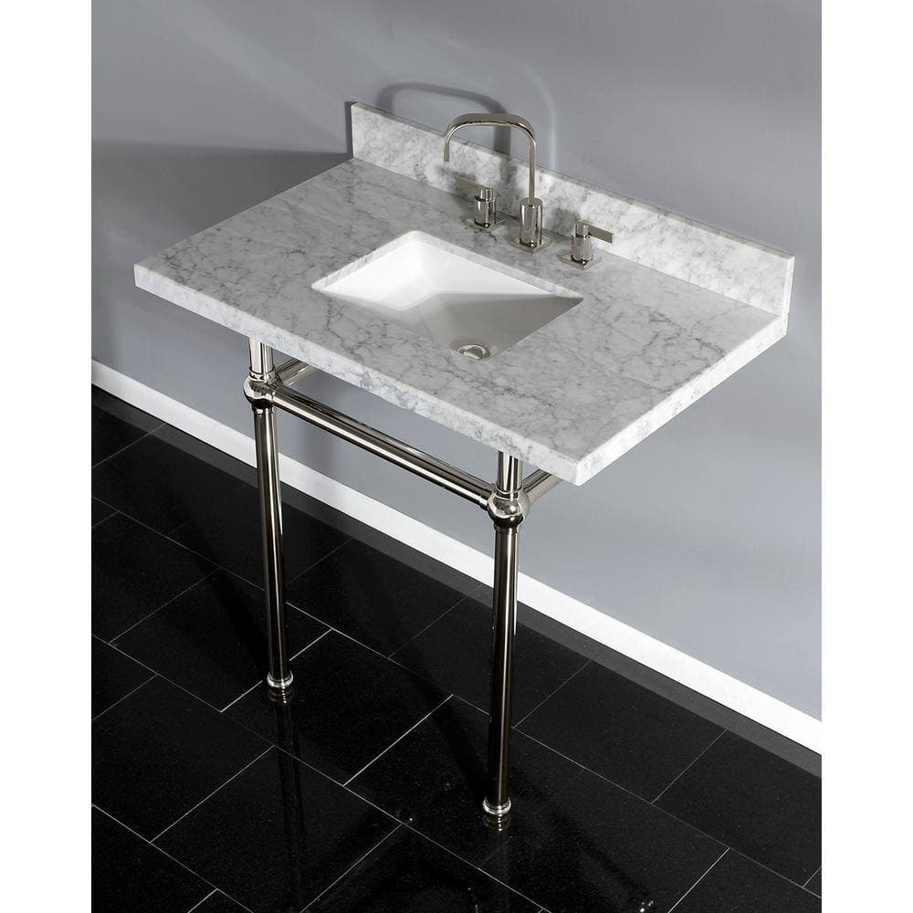 Kingston Brass Square Sink Washstand 36 in. Console Table in Carrara with Metal Legs in Polished Nickel (3)