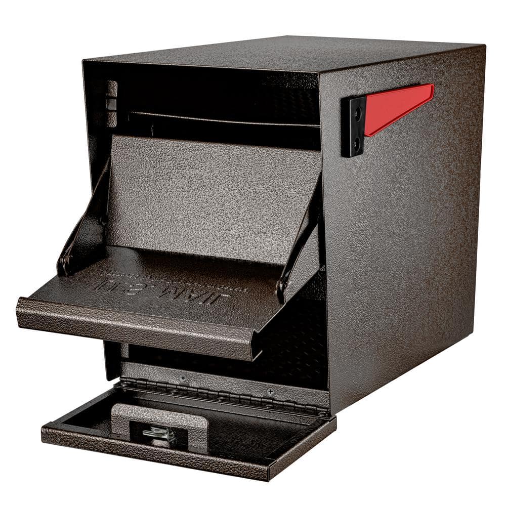 Mail Boss Package Master X4 Locking Post Mount Mailbox Combo Kit, Bronze, Surface Mount Post, 4-Compartment High Security Cluster (3)