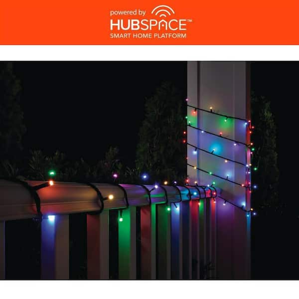 Hampton Bay 100-Light 40 ft. Indoor/Outdoor Plug-In Integrated LED RGB Color Changing Novelty String Light Powered by Hubspace