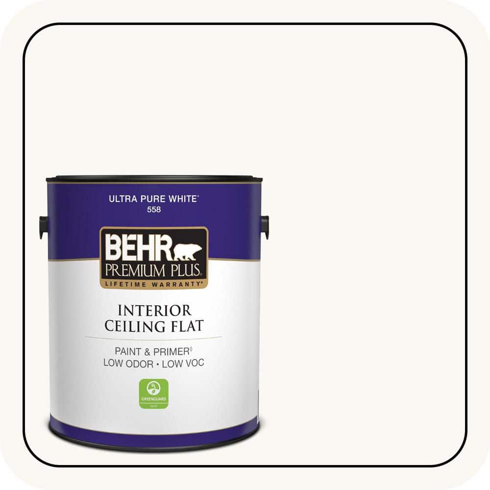 BEHR PREMIUM PLUS 1 gal. Ultra Pure White Ceiling Flat Interior Paint & Primer