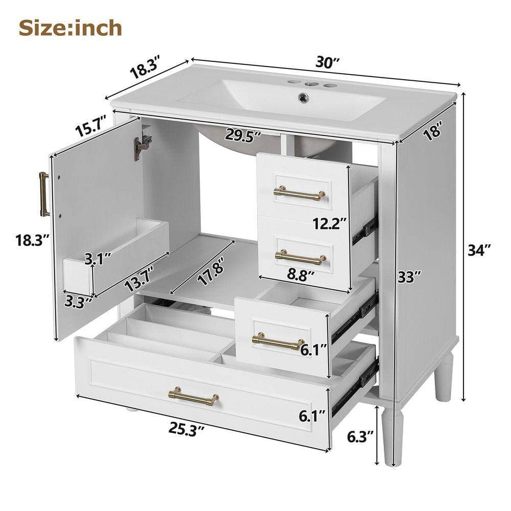 COWLOWN 30 in. W x 18.3 in. D x 34 in. H Bathroom White Linen Cabinet (2)