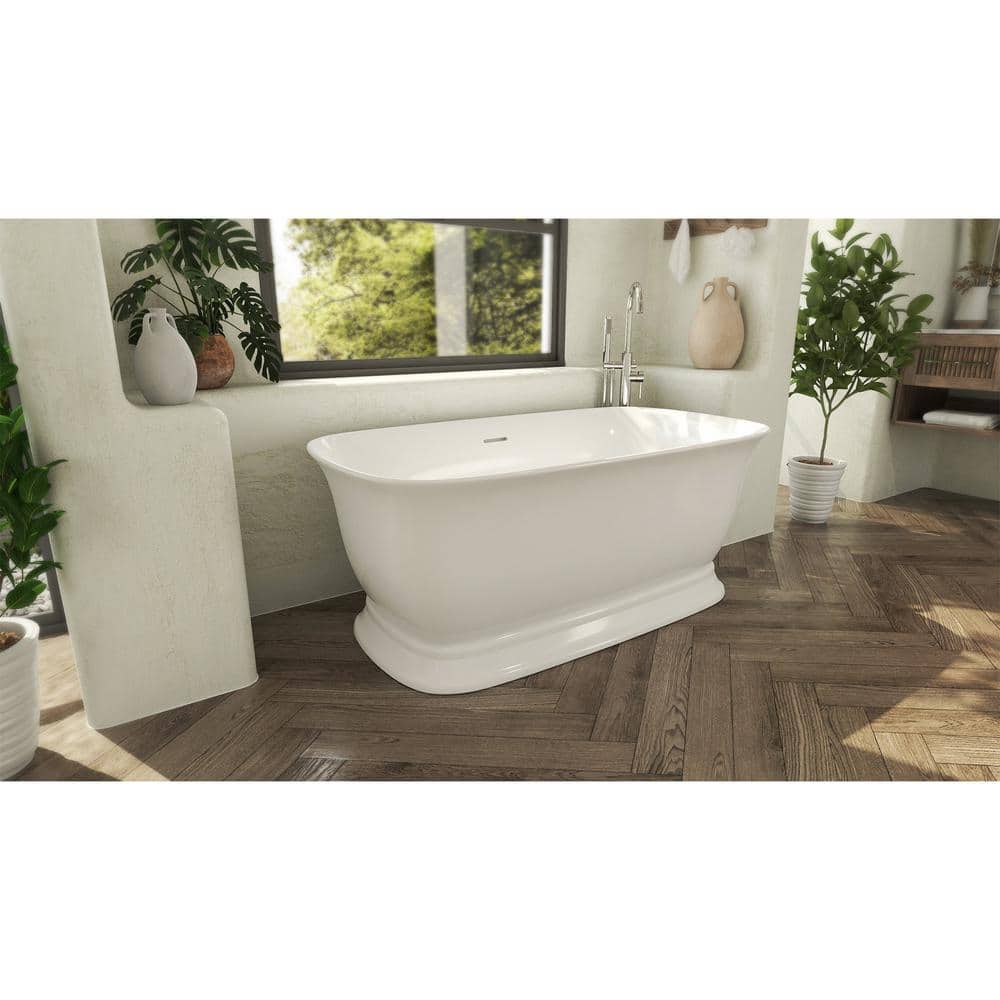 DreamLine Ascend 59 in. x 31.5 in. Acrylic Freestanding Soaking Bathtub in White with Center Drain in Brushed Bass (1)
