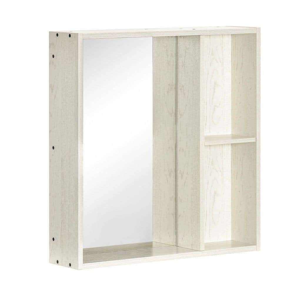 WELLFOR 24.75 in. W x 6 in. D x 25.5 in. H Bathroom Storage Wall Cabinet with Mirror in White (1)