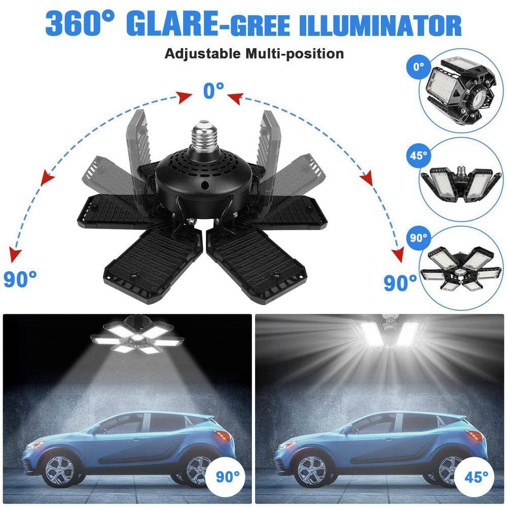 BIBIVIS 2 Pack 180W 18000LM 6500K LED Shop Light with 6 Plus 1 Deformable Panels Basement Barn Ceiling Lights for E26/E27 (2)