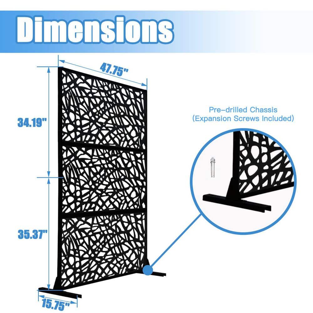 domi outdoor living 48 in. W x 71 in. H 3-Panel Galvanized Steel Plastic Outdoor Privacy Screen Black (3)