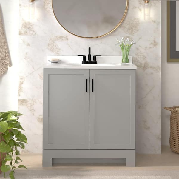 Glacier Bay Oakley 31 in. Single Sink Pearl Gray Freestanding Bath Vanity with White Cultured Marble Top (Assembled) (2)