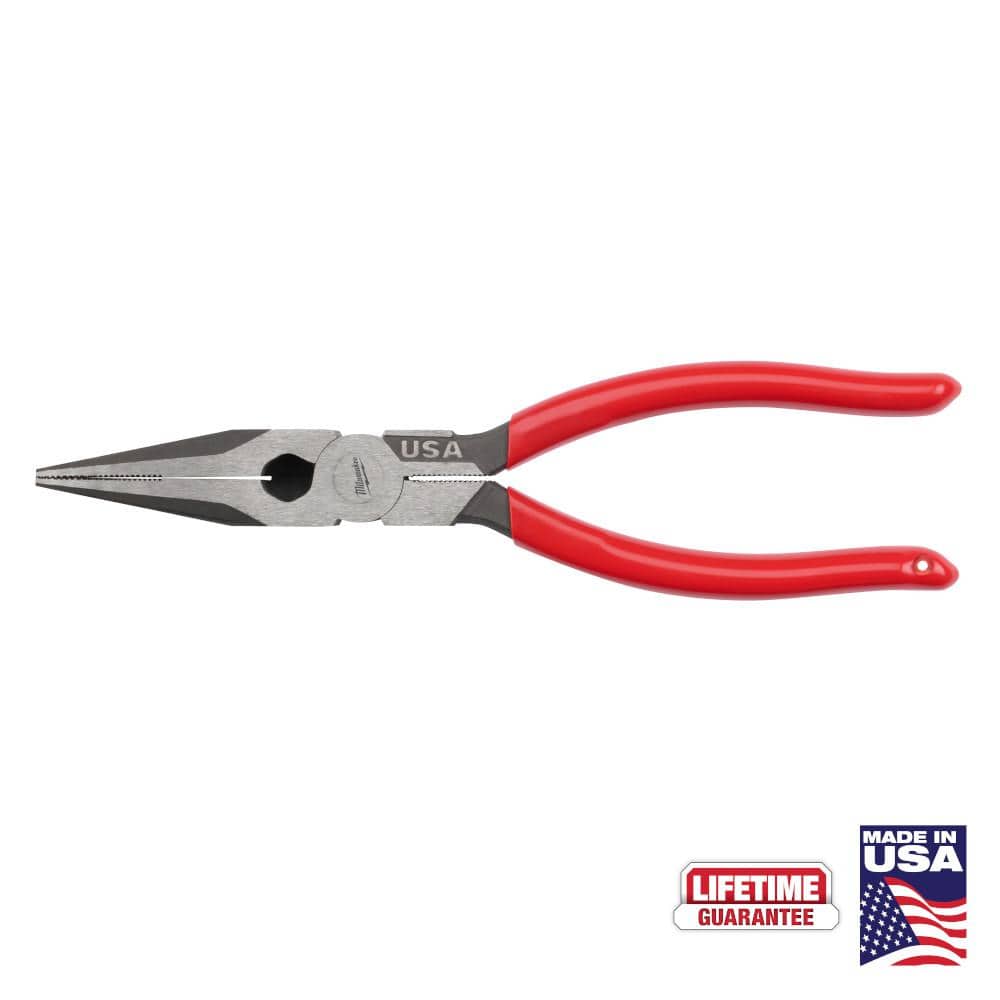 Milwaukee 8 in. Long Needle Nose Pliers with Fish Tape Puller and Dipped Grip