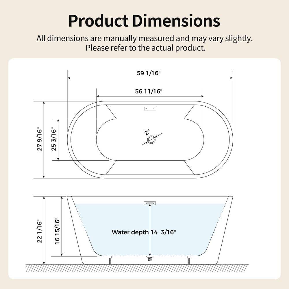 DEERVALLEY 59 in. x 27.5 in. Freestanding Alcove Soaking Acrylic Bathtub with Center Drain in White (2)