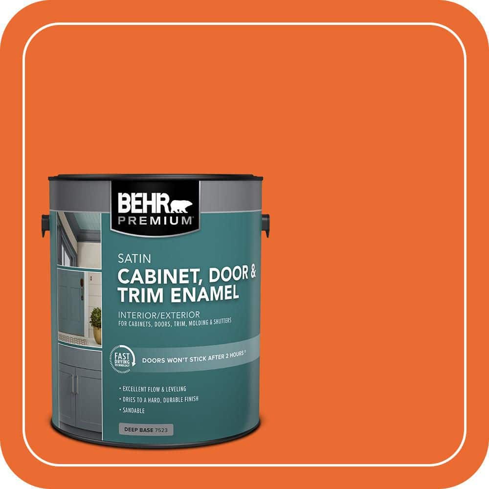 BEHR PREMIUM 1 gal. #220B-7 Electric Orange Satin Enamel Interior/Exterior Cabinet, Door & Trim Paint