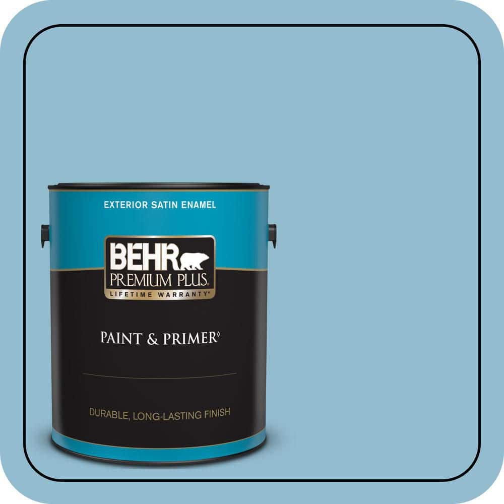 BEHR PREMIUM PLUS 1 gal. #S490-3 Reef Blue Satin Enamel Exterior Paint & Primer