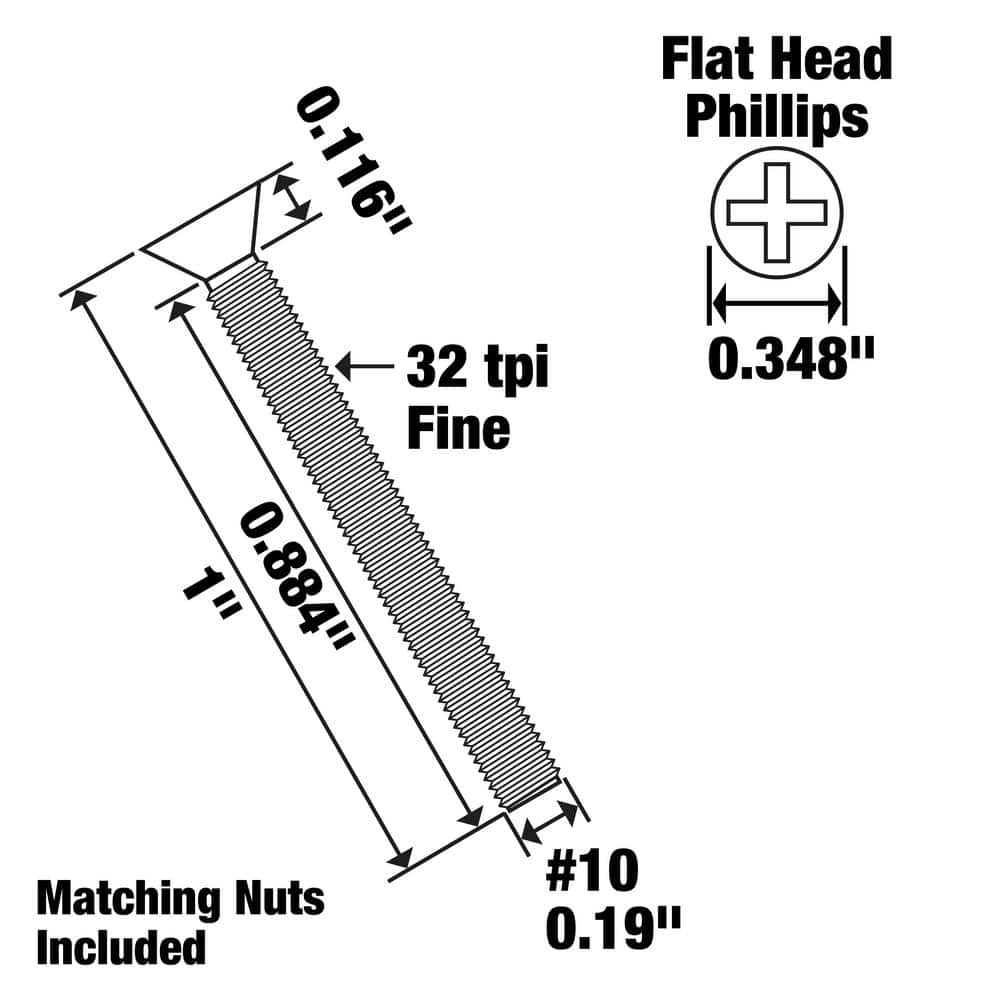 Everbilt #10-32 x 1 in. Zinc Plated Phillips Flat Head Machine Screw (6-Pack) (2)