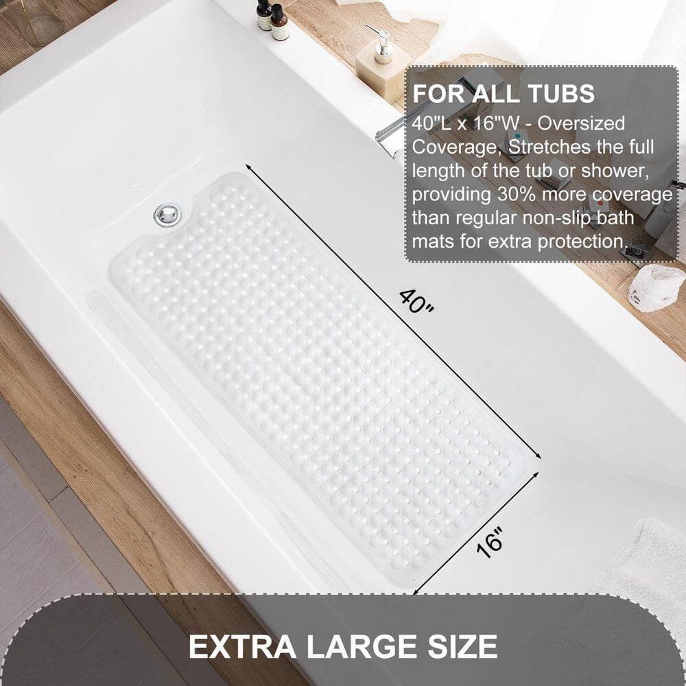 Wudkey 40 in. L x 16 in. W x 0.25 in. H Rectangular Non-Slip Bathtub and Shower Mat in White (2)