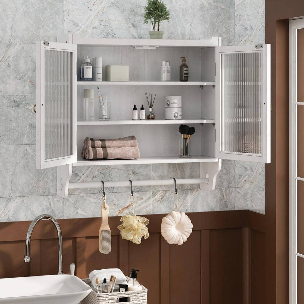 Logmey Vintage 24.8 in. W x 7.08 in. H x 23.62 in. D Bathroom Storage Wall Cabinet in White with Towel Rack (3)