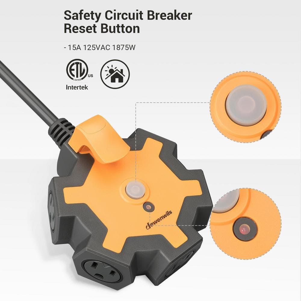 DEWENWILS 25 ft. 5-Outlet Industrial Heavy-Duty Power Strip for Garage, Workshop (3)